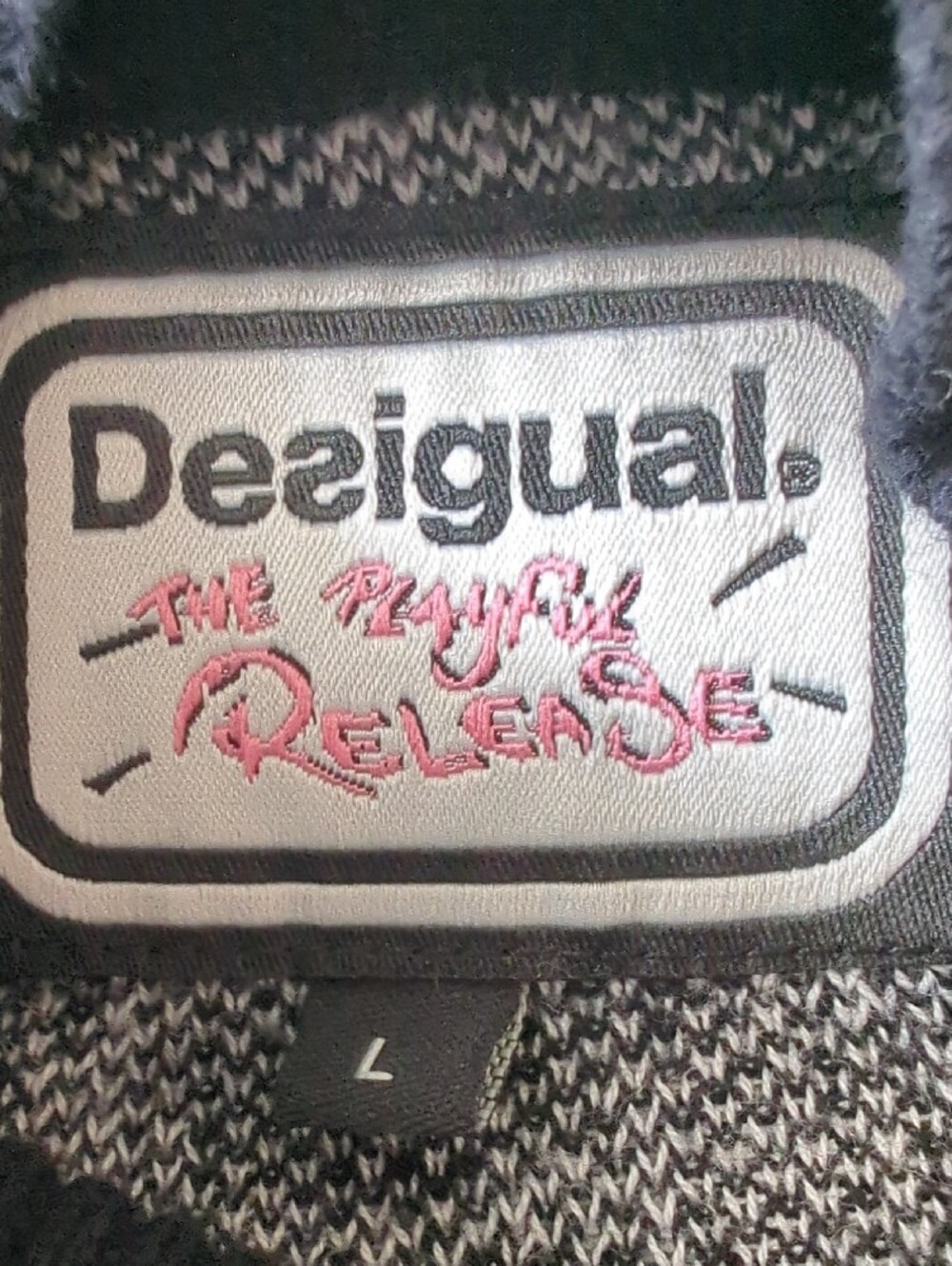 Desigual Composition Notebook Mock Neck Knit Sweater Stripe Accent Pullover LRG - Picture 3 of 13